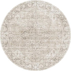 ReaLife Rugs Machine Washable Area Rug - Living Room Bedroom Bathroom Kitchen Entryway Office - Padded Low Pile Stain Resistant Premium - Boho Farmhouse Vintage - Lyle - Beige Ivory 6' Round