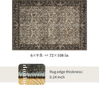 Washable Living Room Rug: 6x9 Boho Floral Soft Area Rug for Bedroom Decor - Vintage Low Pile Thin Carpet for Dining Room Non-Slip - Farmhouse Stain Resistant Rugs - Dark Brown