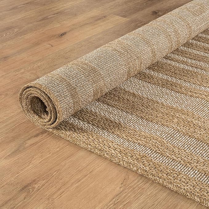 Beverly Rug Easy Jute Framed Border Rug 6x9 Washable Durable Indoor Outdoor Area Rugs for Living Dining Room Patio Office Stain Resistant Non Shedding Casual Indoor Outside Carpet 6 x 9 Natural
