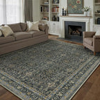 8x10 Area Rug for Living Room Black Vintage Washable Bedroom Carpet Traditional Distressed Soft Non Slip Indoor Large Accent Rug Retro Thin Low Pile Floor Cover for Dining Room Playroom