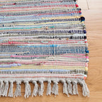 SAFAVIEH Rag Rug Collection Runner Rug - 2'3" x 9', Grey & Multi, Handmade Boho Stripe Cotton, Ideal for High Traffic Areas in Living Room, Bedroom (RAR121M)