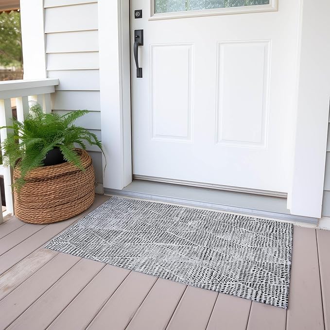 Addison Rugs Chantille ACN591 Pewter 1'8" x 2'6" Indoor Outdoor Area Rug, Easy Clean, Machine Washable, Non Shedding, Bedroom, Living Room, Dining Room, Kitchen, Patio Rug