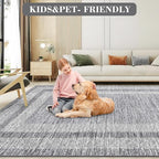 GarveeHome 6x9 Large Washable Area Rug Modern Bordered Rug Distressed Geometric Floor Carpet, Soft Non Slip Low Pile Non Shedding Rug, Indoor Gray for Bedroom, Living Room