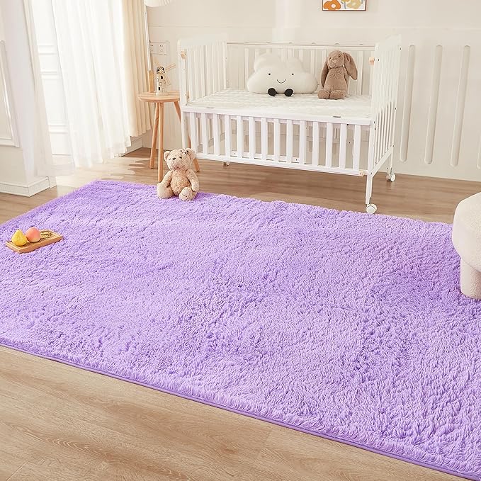 Andency Purple Soft Area Rugs for Living Room Bedroom, 5x8 Fluffy Shaggy Bedside Rug, Non-Slip Large Shag Fuzzy Plush Carpets for Bedroom Kids Dorm Nursery Home Decor Aesthetic
