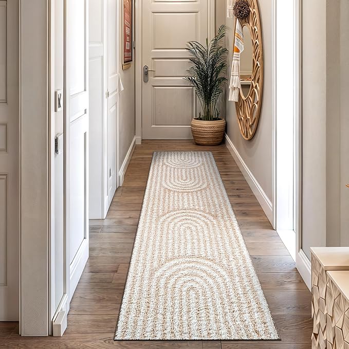 Rugshop Abstract Arch Shag Runner Rug Beige 2' 3" x 12' Great for Long Hallways, Open Entryways, or Galley Kitchens
