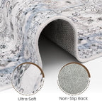 Washable Entryway Rug 3x5 | Non Slip Rug Runners for Hallways, Entryways, Kitchens, Bathrooms, Bedrooms | Ultra-Soft Flannel Carpet Kitchen Rug with Rubber Backing (Beige Blue, 3x5)