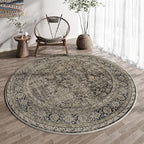 Brown Round Area Rug 3ft Entryway 3x3 Circle Vintage Indoor Kitchen Washable Door Mat Living Room Carpet Non Slip Traditional Distressed Retro Accent Throw Rug Office Dining Room Bathroom
