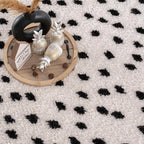Hauteloom Tilos Dalmatian Hallway, Entryway Shag Runner Rug - Shaggy Runner Rug - Dot Pattern - High Plush Pile - Black, White - 2'7" x 7'3"