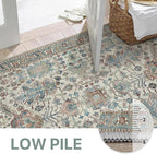 Bavni Bedroom Rug Runners for Hallways, Washable Runner Rug 2x10, Low Pile Non-Slip Indoor Throw Carpet for Bedroom Laundry Room, Blue/Ivory
