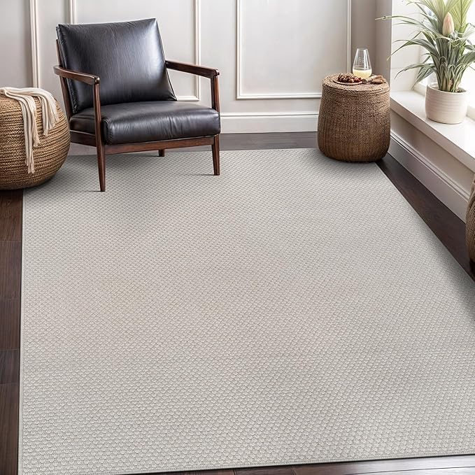 CAMILSON Easy Jute Rug 8x10, Indoor Outdoor Off-White Farmhouse Area Rugs for Living Room Patio and Kitchen Rug, Solid Woven Design, Easy-Cleaning, Non Slip Washable Outside Carpet Alfombras (8 x 10)