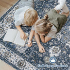 Area Rug 8x10 Washable Rug, Vintage Boho Medallion Rugs Non-Slip Soft Low Pile Large Distressed Rug Indoor Retro Carpet for Living Room Bedroom Dining Room Home Office (Vintage Blue, 8'x10')
