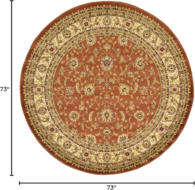 Unique Loom Voyage Collection Traditional Oriental Classic Intricate Design Area Rug (6' 0 x 6' 0 Round, Terracotta/Ivory)