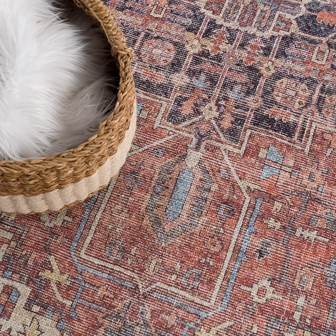 Bloom Rugs Washable 8' x 10' Rug - Red/Orange/Beige Traditional Area Rug for Living Room, Bedroom, Dining Room, and Kitchen - Exact Size: 8' x 10'