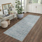 Blue Runner Rug 2x8 Hallway Washable Carpet Soft Vintage Indoor Kitchen Non Slip Bedroom Traditional Retro Distressed Thicker Throw Long Rug Bathroom Laundry Entryway Office Dining Room