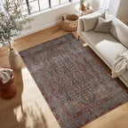 Kuden 5x7 Area Rug, Machine Washable Area Rug with Non-Slip Backing, Vintage Style, Soft, Easy Clean, Low Pile Rug for Living Room, Bedroom, Dining Room