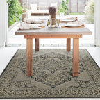 FH Home Flat Woven Outdoor Rug - Waterproof, Easy to Clean, Stain Resistant - Premium Polypropylene Yarn - Vintage - Patio, Porch, Deck, Balcony - Ankara - Charcoal - 5ft 4in x 7ft 6in