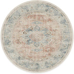 RUGGABLE Washable Vintage Area Rug – Sarrah Coral 8 ft Round, Stain-Resistant, Non-Slip – Large Machine Washable Rugs for Living Room, Bedroom, Hallway, Entryway & Office–with Cushioned Pad