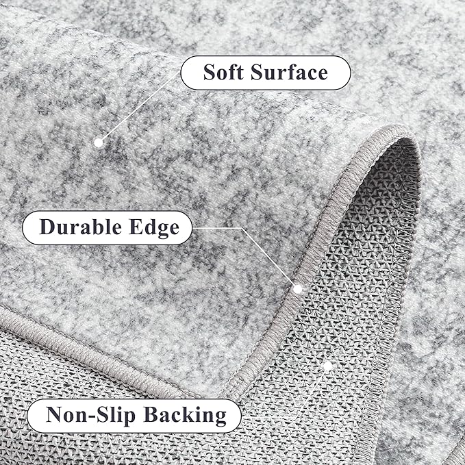 3x5 Area Rug Washable Vintage Entryway Living Room Carpet Indoor Office Non Slip Grey Entrance Distressed Low Pile Retro Accent Throw Rug for Dining Room Bathroom Bedroom Laundry