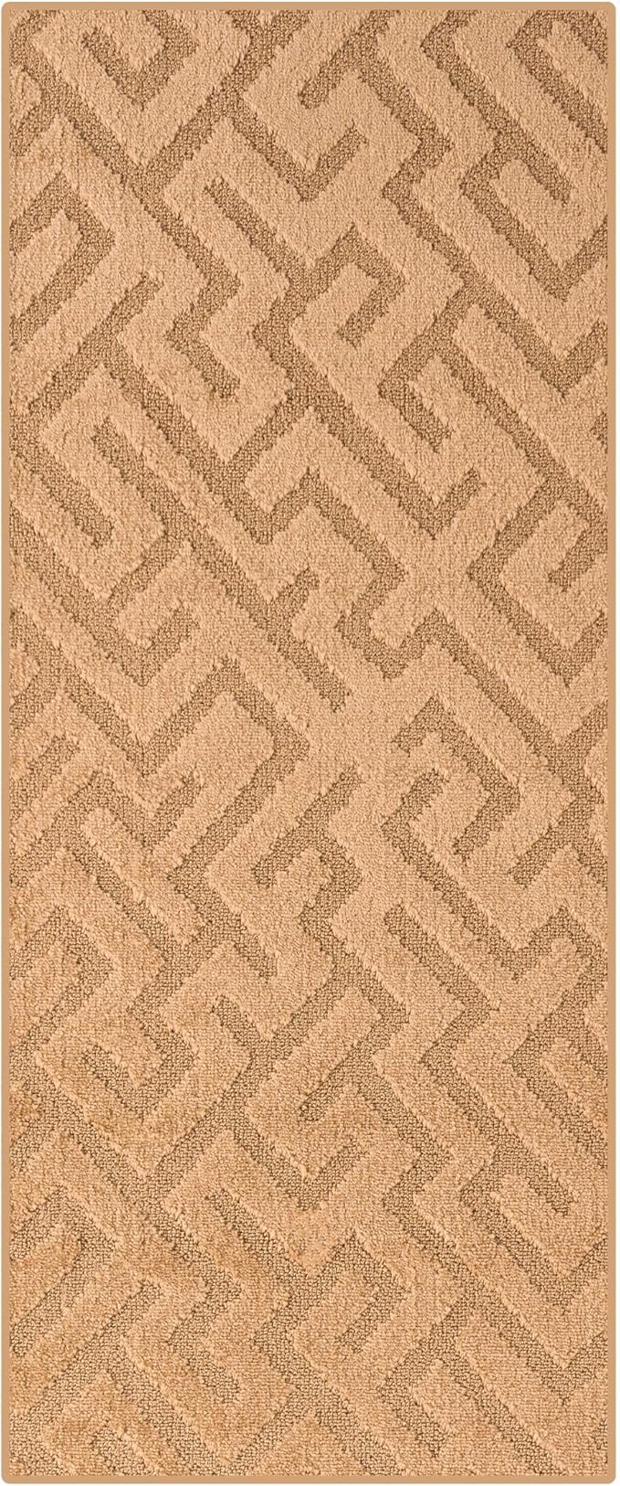 12ft Custom Hallway Rug - Gold Tan | Non-Slip Rubber Backed | Washable & Pet Friendly | Edge Bound