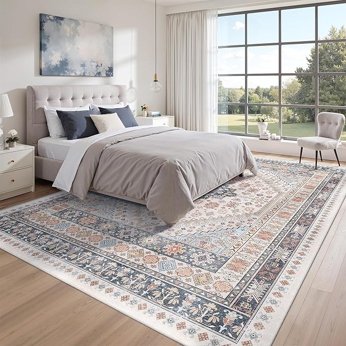 zesthome 9x12 Area Rugs for Living Room,Non-Slip Backing Washable Rugs,Vintage Large Area Rug，Stain Resistant Home Decor Rug (Multi,9'x12')