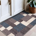 Rugshop Modern Boxes Design Non-Slip (Non-Skid) Carpet Mat Area Rug for Entryway,Door Rug,Kitchen 2'7" x 4' Blue