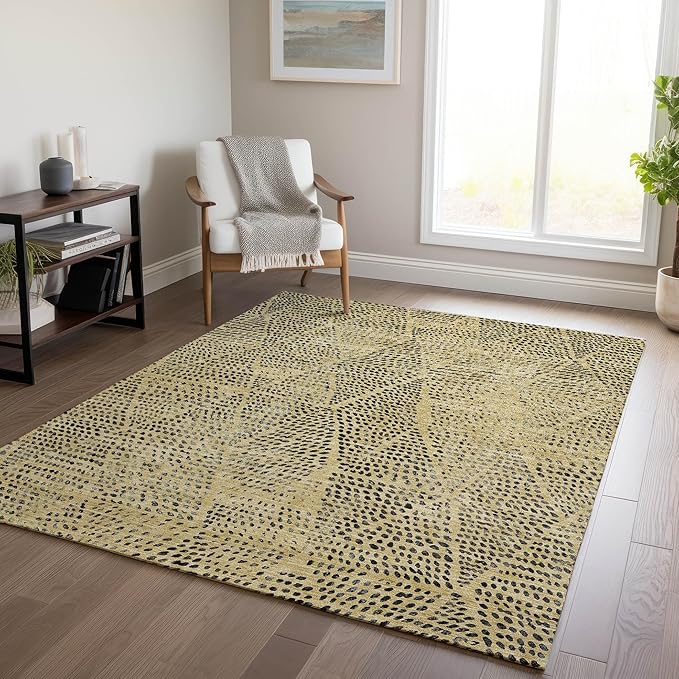 Addison Rugs Chantille ACN591 Gold 9' x 12' Indoor Outdoor Area Rug, Easy Clean, Machine Washable, Non Shedding, Bedroom, Living Room, Dining Room, Kitchen, Patio Rug