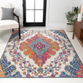 JONATHAN Y Boho Vintage Blue/Multi Indoor Area Rug, 3x5, Bohemian Flair Medallion, Floral Easy-Cleaning High Traffic for Living Room, Bedroom, Kitchen, Pet-Friendly, Non-Shedding (BMF106A-3)