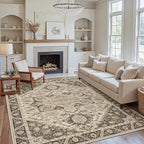5x7 Area Rug Machine Washable Boho Rug for Living Room,Ultra-Thin Low Pile Carpet,Lightweight Indoor Printed Rug,Non Slip Floral Area Rug for Bedroom, Dining Room, Home Office,Brown