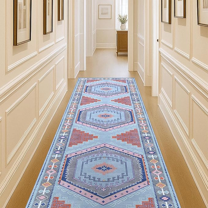 Fame Living Washable Area Rug. Modern Farmhouse. Vintage. Turkish. Bohemian. Distressed. Oriental. Traditional. Rugs for Living Room. Dining. Bedroom. Office. Entryway. Foyer. (856BlM, 2'5" x 13')
