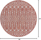 Unique Loom Outdoor Trellis Collection Area Rug - Tribal Trellis (3' 3" Round, Rust Red/ Ivory)