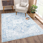 Bloom Rugs Washable Non-Slip 3' x 5' Rug - Blue/Gray Traditional Area Rug for Living Room, Bedroom, Dining Room, and Kitchen - Exact Size: 3' x 5'
