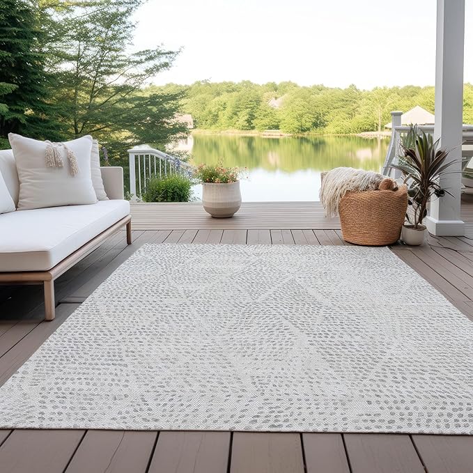 Addison Rugs Chantille ACN591 Silver 5' x 7'6" Indoor Outdoor Area Rug, Easy Clean, Machine Washable, Non Shedding, Bedroom, Living Room, Dining Room, Kitchen, Patio Rug