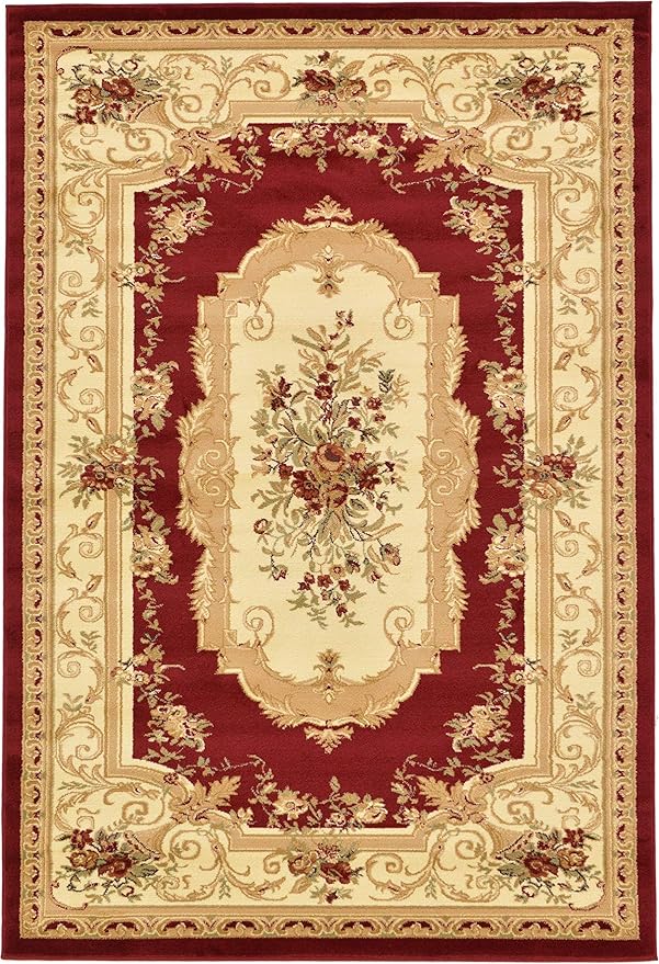 Unique Loom Versailles Collection Traditional Classic Floral Motif Area Rug (6' 0 x 9' 0 Rectangular, Burgundy/ Ivory)