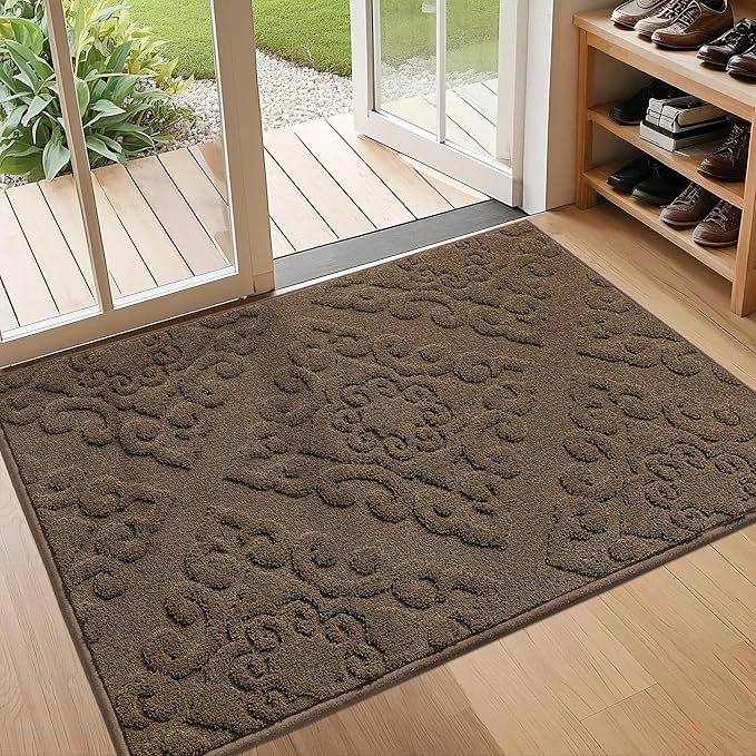 COSY HOMEER Door Mat 32”x48”,Absorbent Dirt Trapper Entryway Rugs,Non-Slip Welcome Mat,Washable Entry Rugs,Low Pile Doormat for Front Back Door,Wet Shoes & Paws,Brown