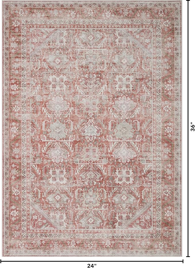 Kuden 2x3 Small Rug, Machine Washable, Non-Slip Backing, Vintage Style, Soft, Low Pile, Area Rugs for Entryway Kitchen Indoor Entrance