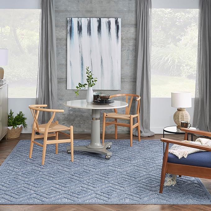 Nourison Home Versatile Denim Blue 7' x 10' Area Rug - Easy Clean, Non Shedding, Bed Room, Living Room, Dining Room, Kitchen (7' x 10')
