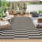 Lahome Striped Easy Jute Carpet, 8x10 Living Room Rugs Indoor Outdoor Patio Dining Room Rug, Farmhouse Non Slip Non Shedding Non Shedding Black Carpet for Deck Backyard Mudroom