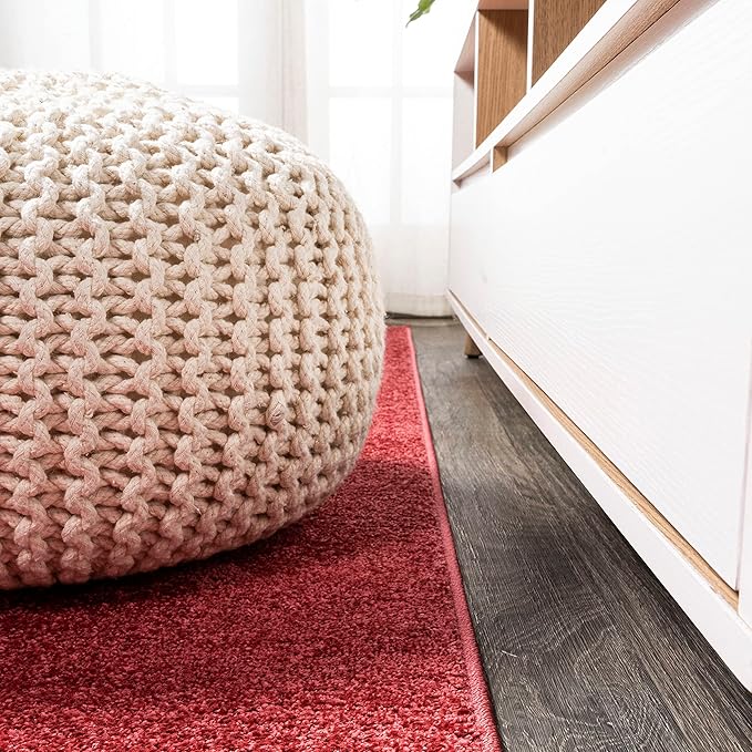 Eyely UES100E-210 Supersoft Haze Solid Low-Pile Indoor Runner Rug Casual;Contemporary;Solid;Traditional, Bedroom, Kitchen, Living Room, Easy-Cleaning, Non-Shedding, 2 X 10, Red