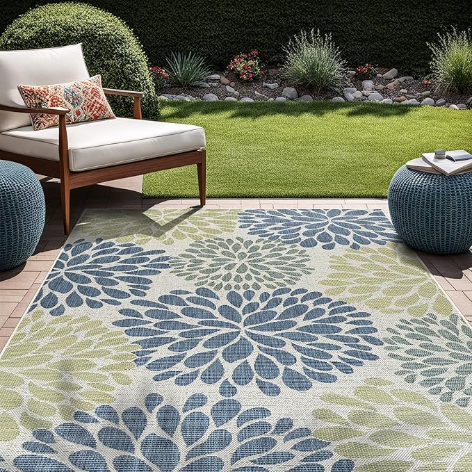 Beverly Rug Outdoor Rug 8x10 Modern Exotic Tropical Leaf Area Rugs for Indoor and Outdoor Patio Deck Porch Garden Water Resistant Washable Outside Carpet (8 x 10 Olive)