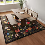 Rugcomf Living Room Rug 6x9 Rug Machine Washable Boho Area Rug Non Slip Floral Vintage Low Pile Large Rug for Living Room, Bedroom, Farmhouse, Dining Room, Kids Playroom(Black)