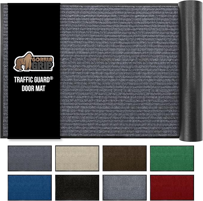 GORILLA GRIP Waterproof Traffic Guard Door Mat, 59x24, Heavy Duty Entryway Mats, Strong Rubber Back Commercial Rugs for Office Hallway, Garage Floor and Home, Low Profile Carpet Runner, Charcoal Gray