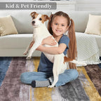 Ciicool Abstract Area Rug Indoor, 3x5 Washable Entryway Rug, Modern Soft Throw Rug with Non-Slip Backing Ideal for Bedroom Living Room Entrance Kitchen, Low-Pile Floor Carpet Doormat Yellow Blue Grey