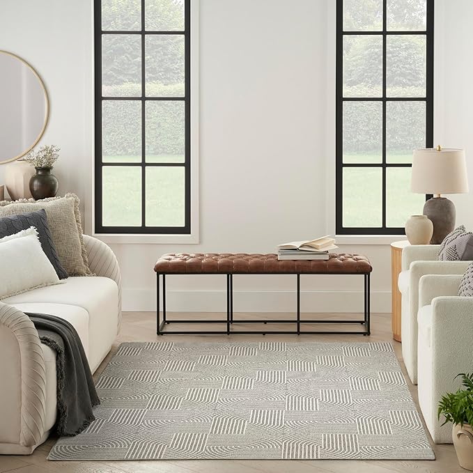 Nourison Home Textured Home Grey Ivory 7'10" x 9'10" Area Rug - Easy Clean, Non Shedding, Bed Room, Living Room, Dining Room, Kitchen (8' x 10')