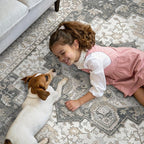 GENIMO 2'6''x10 Runner Rugs for Hallway, Machine Washable Non Slip Vintage Rugs, Low Pile Lightweight Soft Print Rug for enrtyway, Corridor, Home Office, Kitchen, Heathered Grey