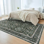 WITSHOCK Living Room Area Rugs 5x7: Soft Non-Slip Backing Washable Rugs Vintage Large Carpet for Bedroom Office Dining Room Kitchen Stain Resistant Home Decor Rug, Dark Green