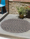 Unique Loom Outdoor Trellis Collection Area Rug - Tribal Trellis (3' 3" Round, Charcoal Gray/ Natural)