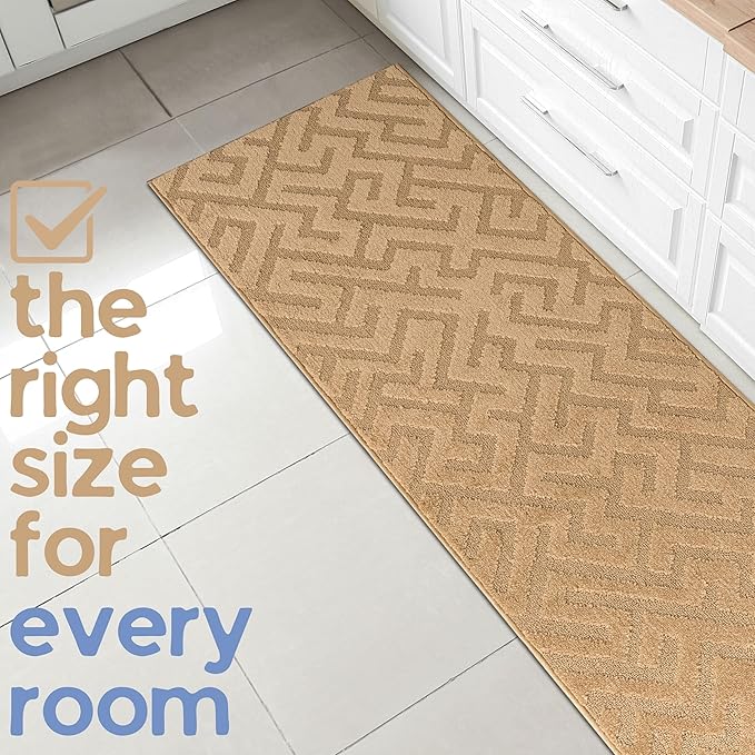 21ft Runner Rug by Custom Size - Gold Tan | Non-Slip Rubber Backed | Washable & Pet Friendly | Edge Bound