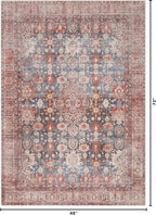 Kuden 4x6 Area Rug, Machine Washable Area Rug with Non-Slip Backing, Vintage Style, Soft, Easy Clean, Low Pile Rug for Living Room, Bedroom, Dining Room