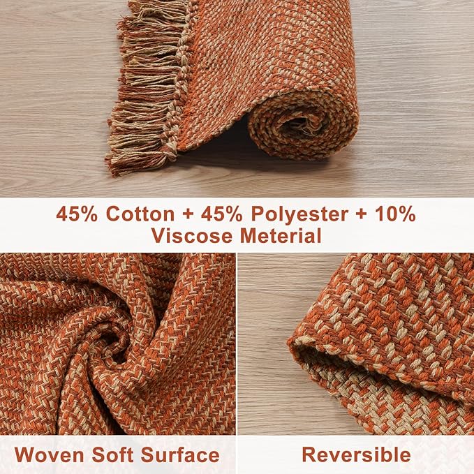 Collive Long Hallway Runner Rug 2.6' x 8', Washable Runners Indoor Entryway Rugs, Terracotta Braided Woven Kitchen Carpets Low-Profile Front Door Floor Carpet for Laundry Room Bedroom