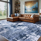Area Rug Living Room Rugs - 9x12 Washable Large Soft Indoor Neutral Modern Abstract Low Pile Rug Carpet for Bedroom Dining Room Farmhouse Home Office - Navy Blue